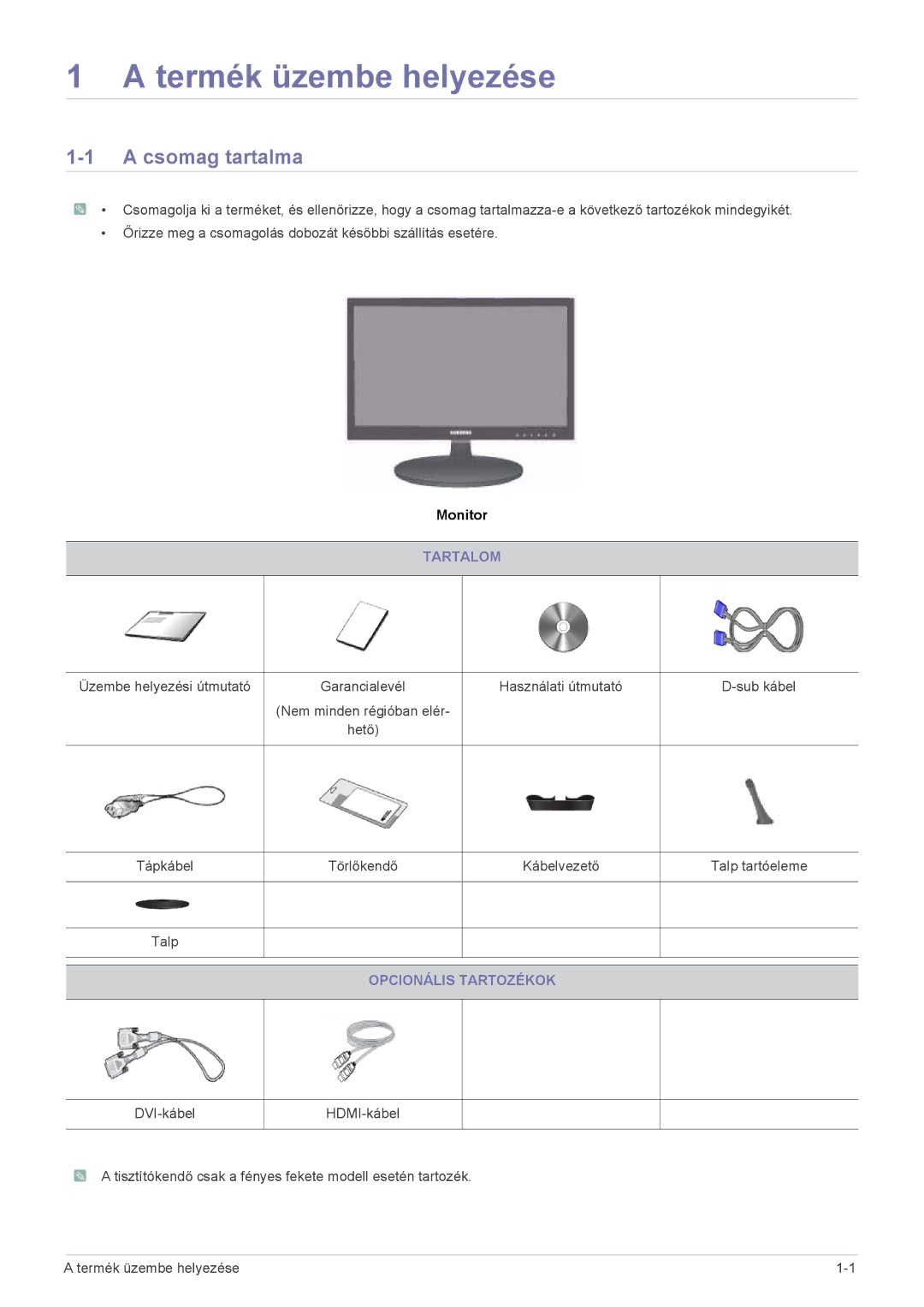 Samsung LS24LRZKUV/EN manual Csomag tartalma, Tartalom, Opcionális Tartozékok 