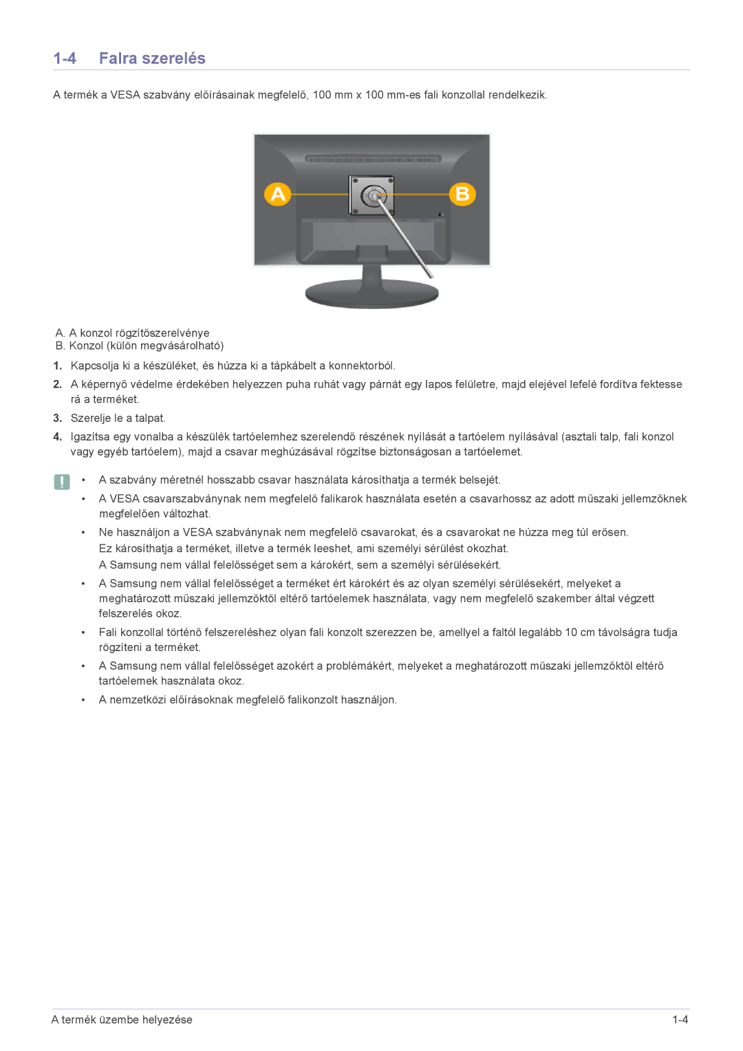 Samsung LS24LRZKUV/EN manual Falra szerelés 