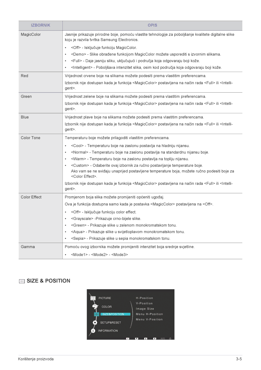 Samsung LS24LRZKUV/EN manual Size & Position 