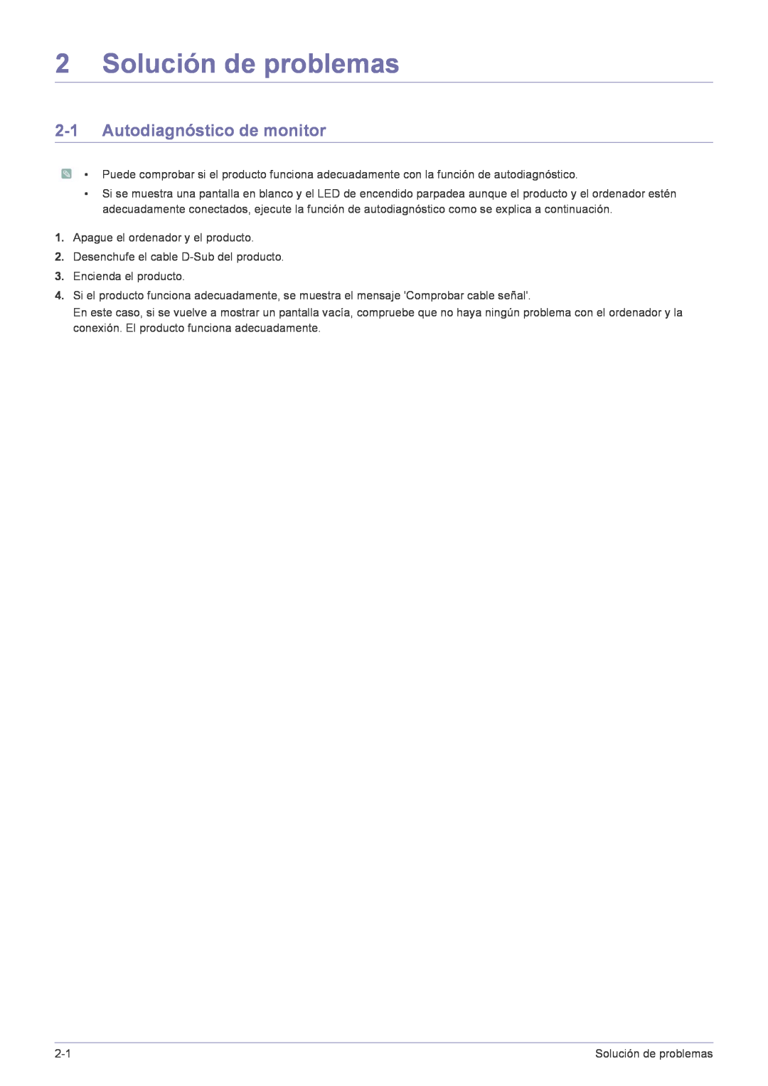 Samsung LS24LRZKUV/EN manual Solución de problemas, Autodiagnóstico de monitor 