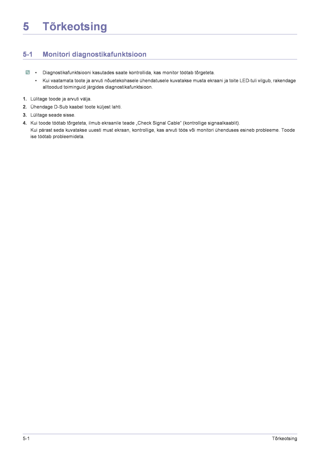Samsung LS24LRZKUV/EN manual 5 Tõrkeotsing, Monitori diagnostikafunktsioon 