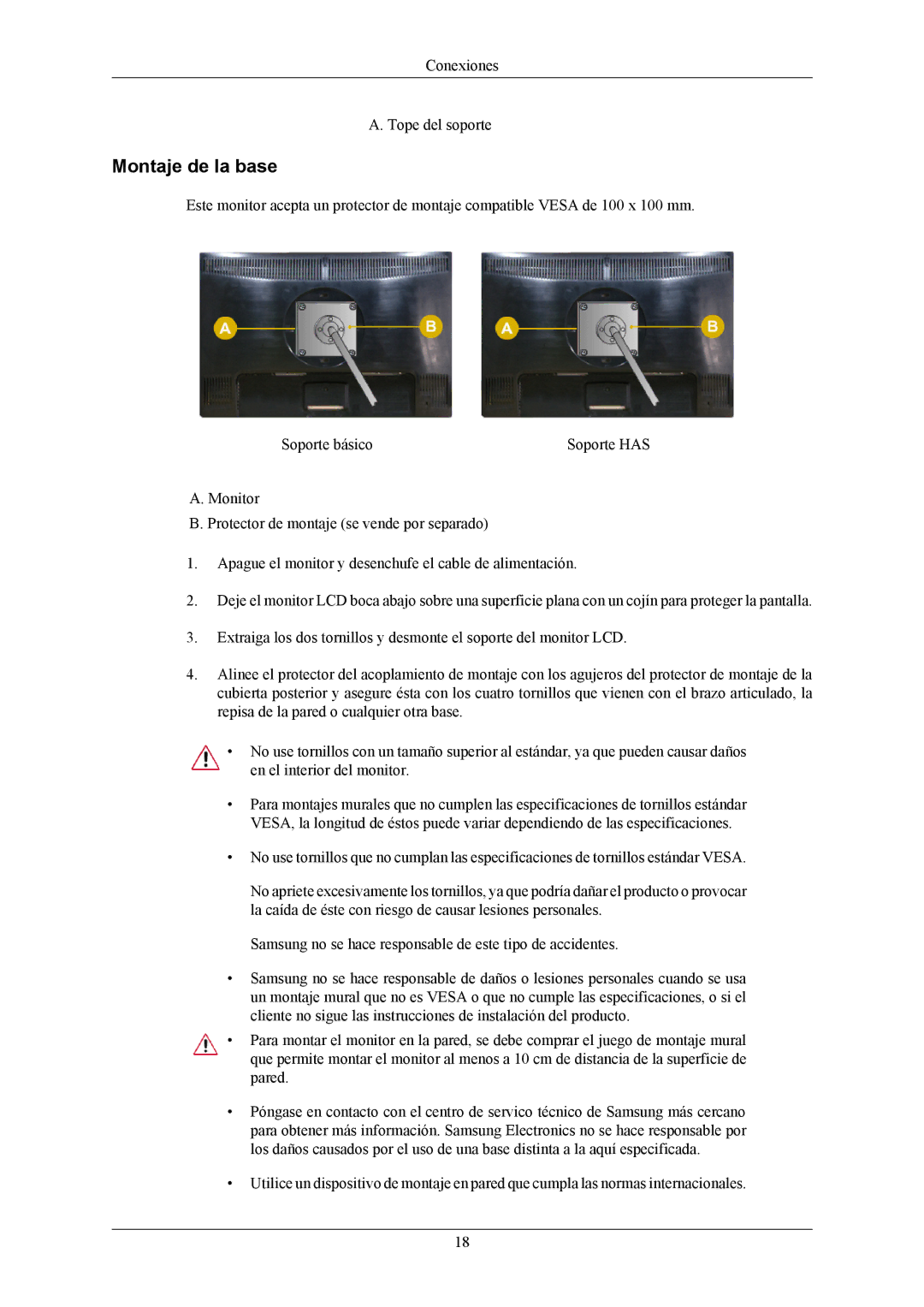 Samsung LS24MYKABC/EDC, LS24MYKABCA/EN manual Montaje de la base 