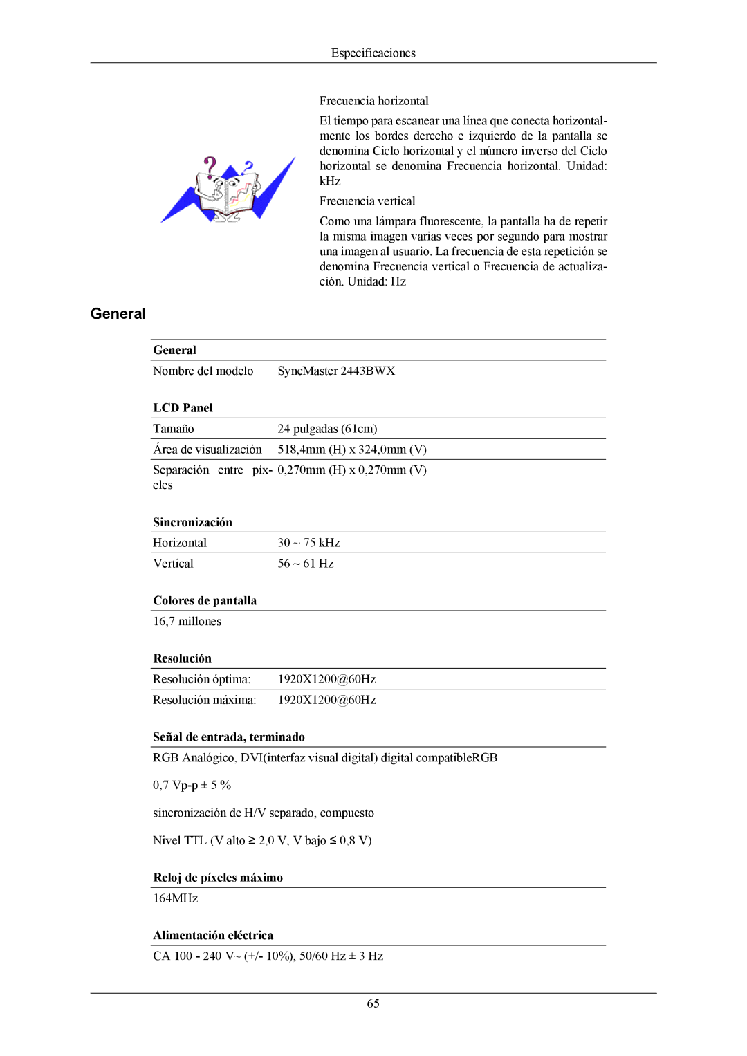 Samsung LS24MYKABCA/EN, LS24MYKABC/EDC manual Nombre del modelo SyncMaster 2443BWX 