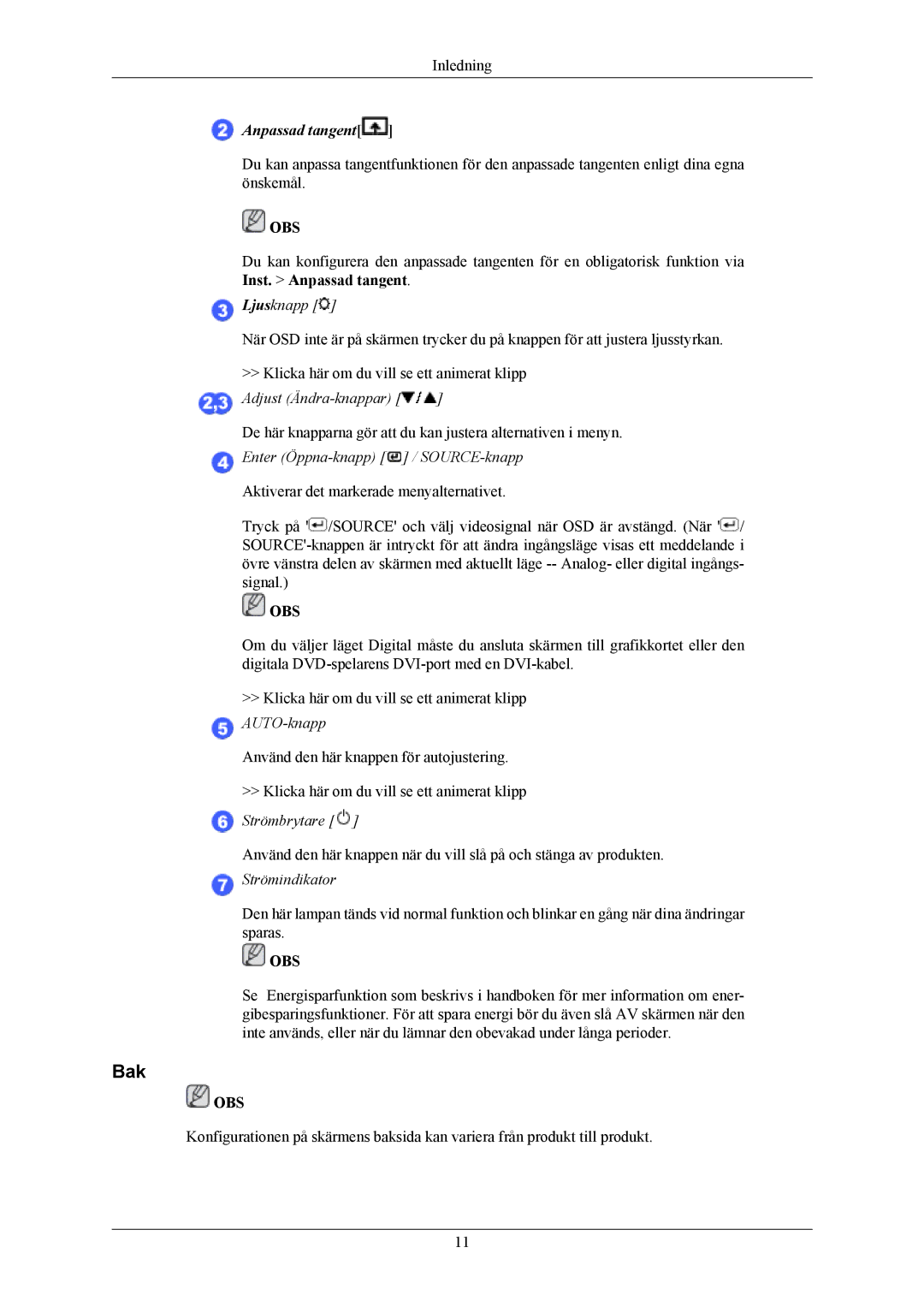 Samsung LS24MYKABCA/EN, LS24MYKABC/EDC manual Bak, Anpassad tangent 