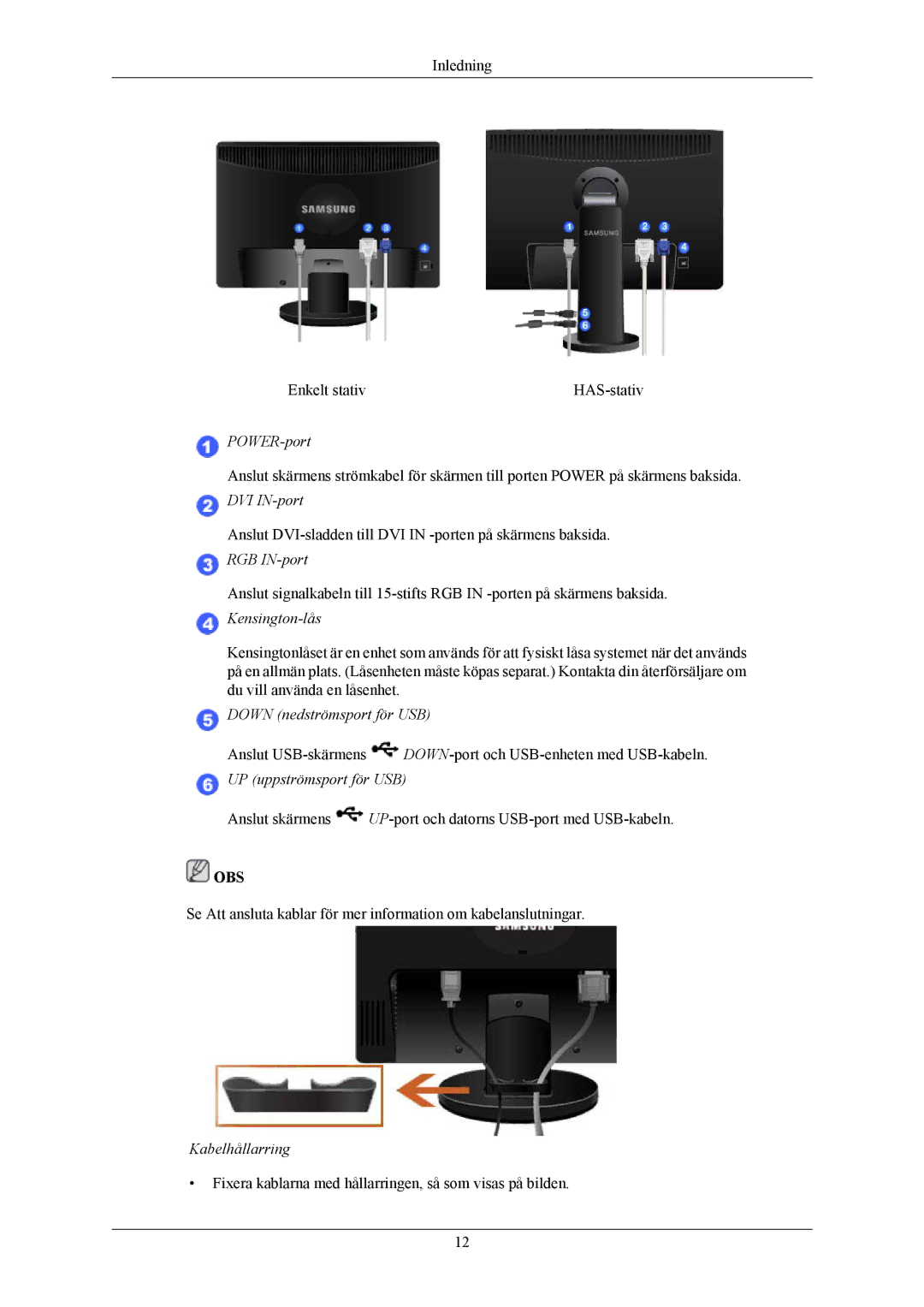 Samsung LS24MYKABC/EDC, LS24MYKABCA/EN manual Kabelhållarring 