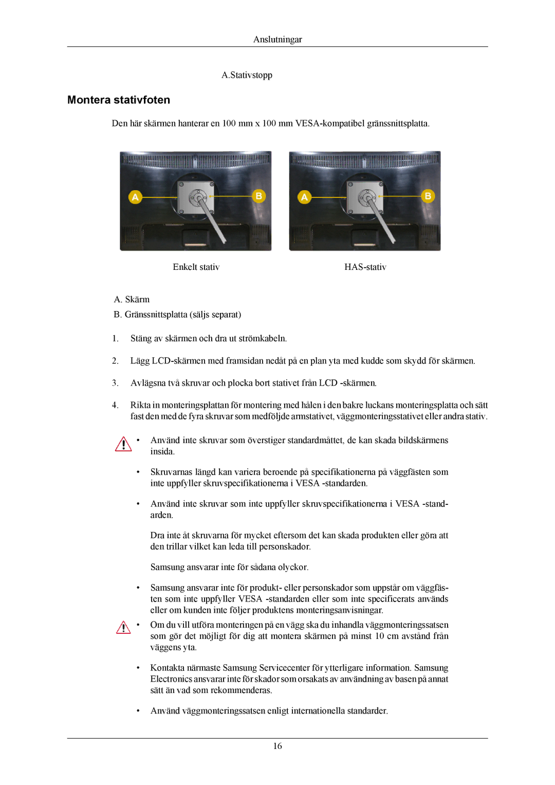 Samsung LS24MYKABC/EDC, LS24MYKABCA/EN manual Montera stativfoten 