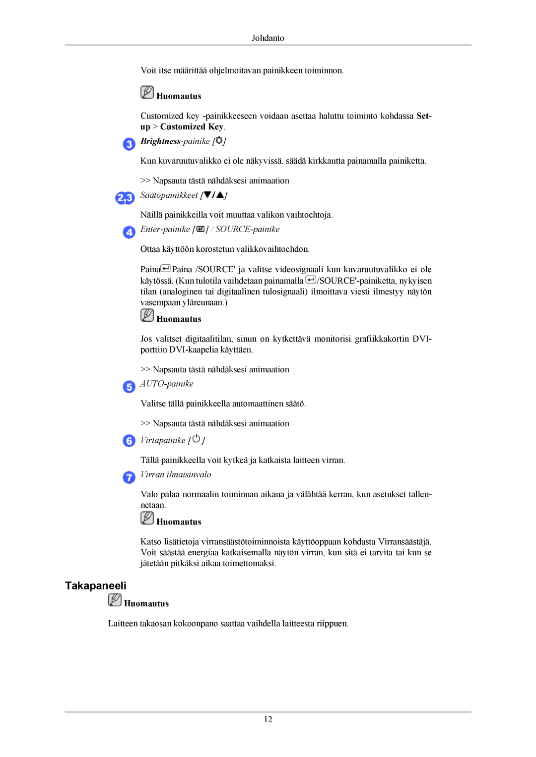 Samsung LS24MYKABC/EDC, LS24MYKABCA/EN manual Takapaneeli, Brightness-painike 