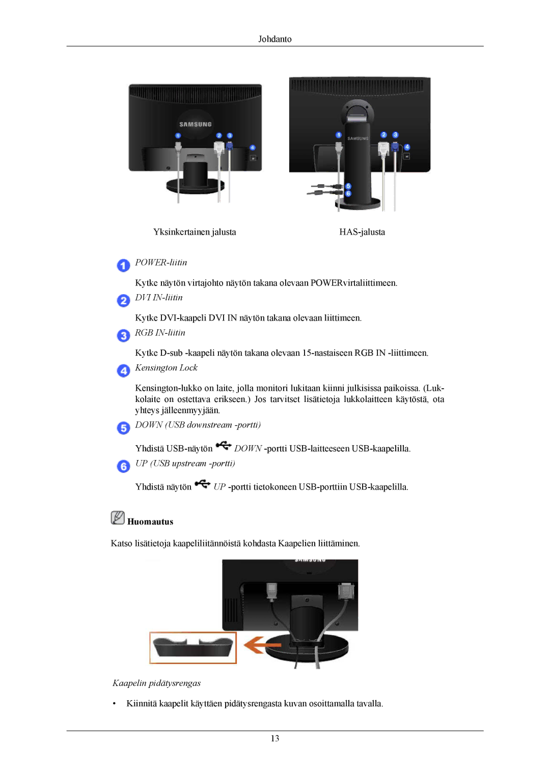 Samsung LS24MYKABCA/EN, LS24MYKABC/EDC manual Kaapelin pidätysrengas 