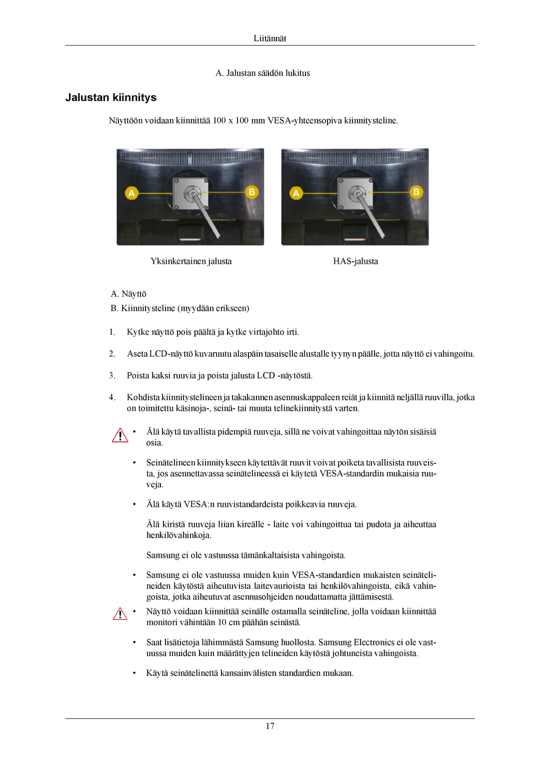 Samsung LS24MYKABCA/EN, LS24MYKABC/EDC manual Jalustan kiinnitys 