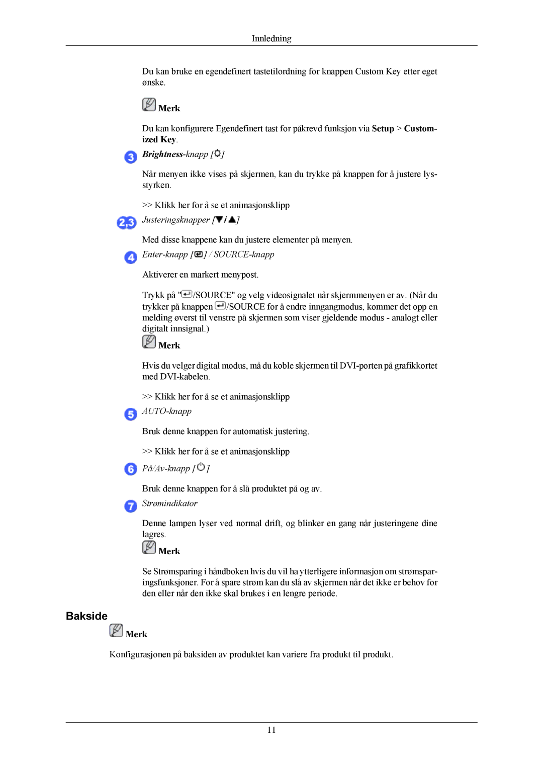 Samsung LS24MYKABCA/EN, LS24MYKABC/EDC manual Bakside, Brightness-knapp 