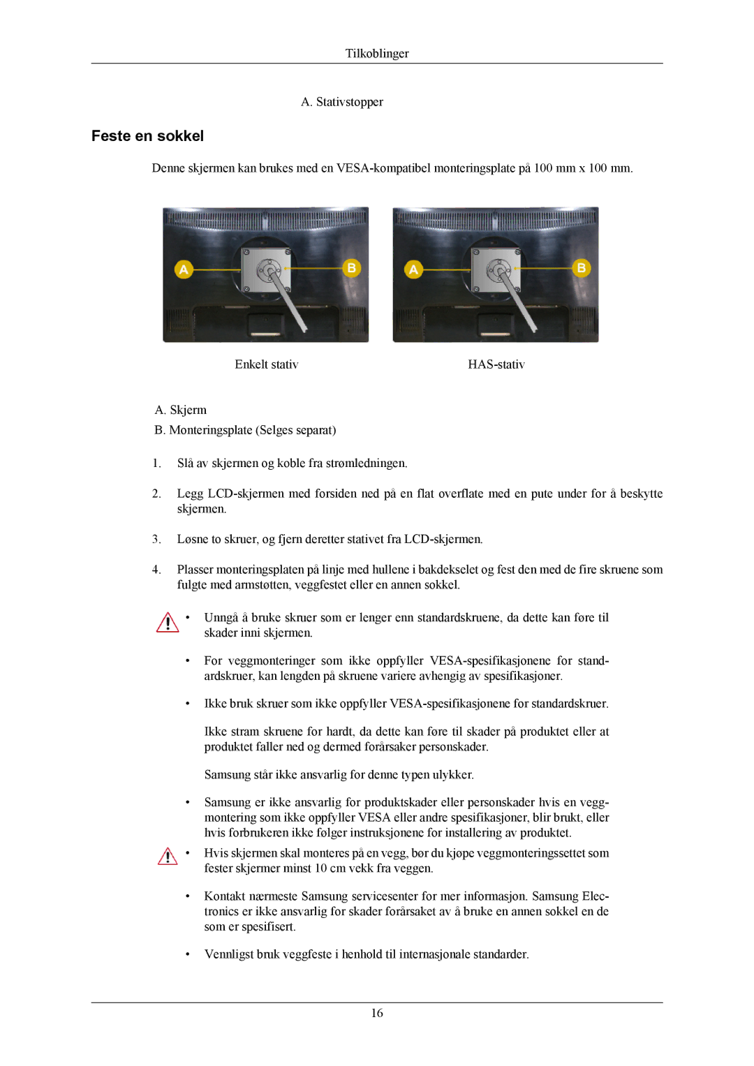 Samsung LS24MYKABC/EDC, LS24MYKABCA/EN manual Feste en sokkel 