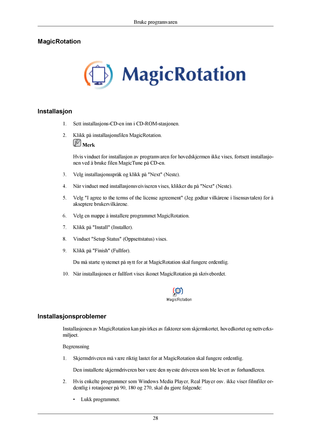 Samsung LS24MYKABC/EDC, LS24MYKABCA/EN manual MagicRotation Installasjon 