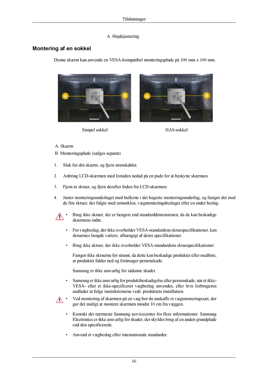 Samsung LS24MYKABC/EDC, LS24MYKABCA/EN manual Montering af en sokkel 