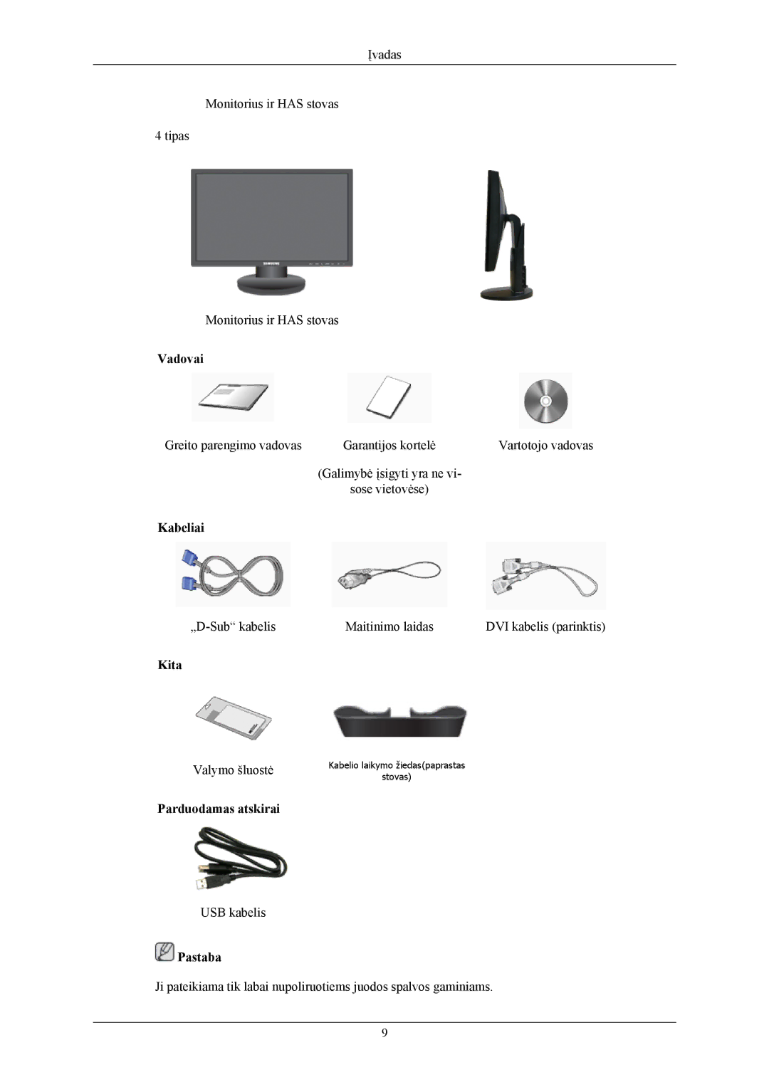 Samsung LS24MYKABCA/EN, LS24MYKABC/EDC manual Vadovai, Kabeliai, Kita, Parduodamas atskirai 