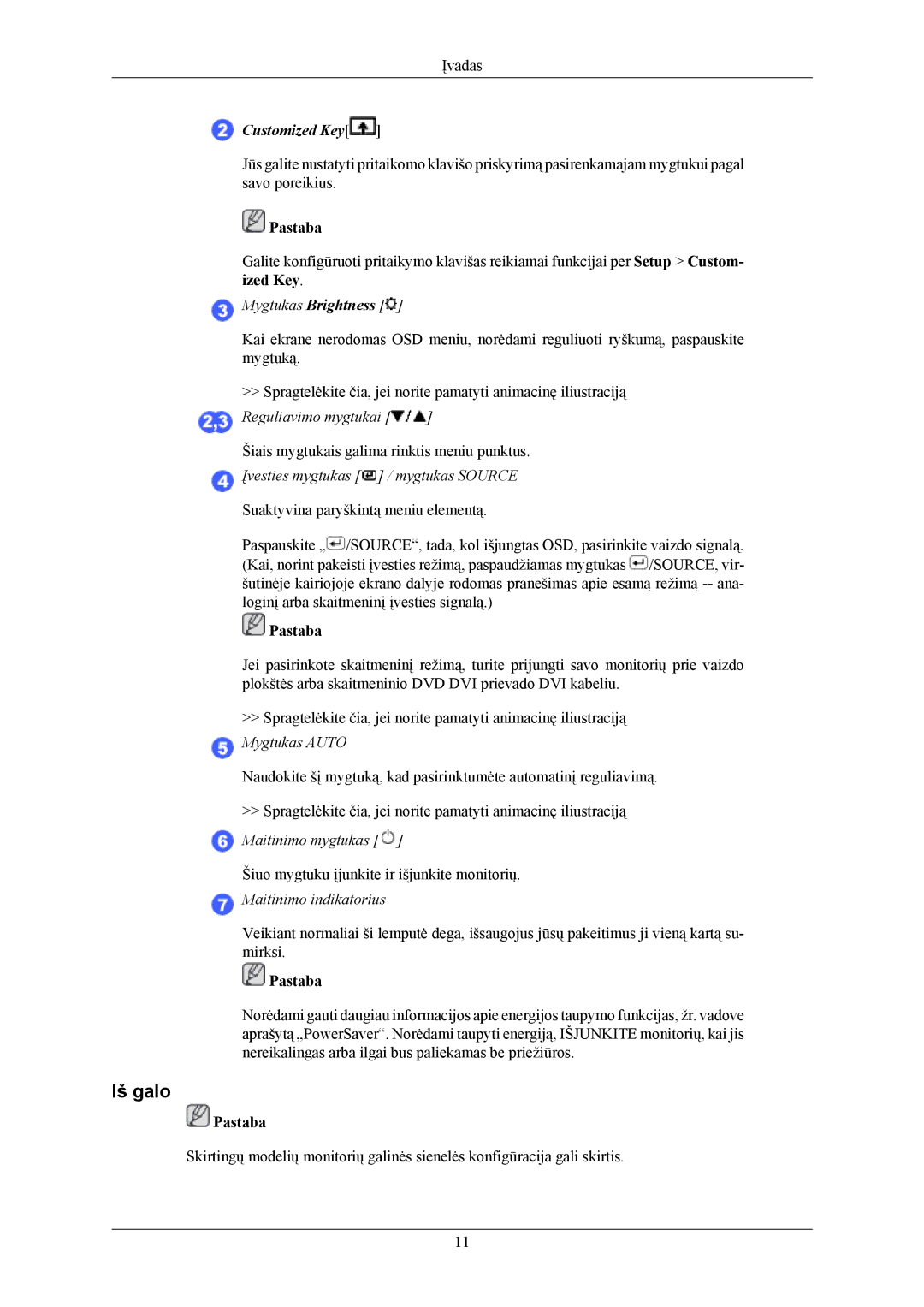 Samsung LS24MYKABCA/EN, LS24MYKABC/EDC manual Iš galo, Customized Key 