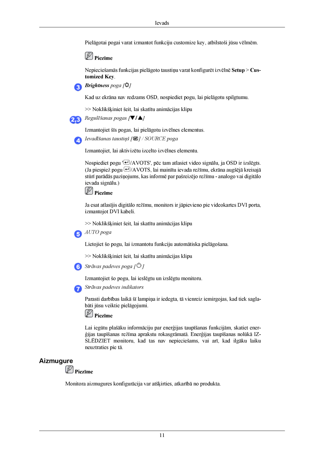 Samsung LS24MYKABCA/EN, LS24MYKABC/EDC manual Aizmugure, Brightness poga 