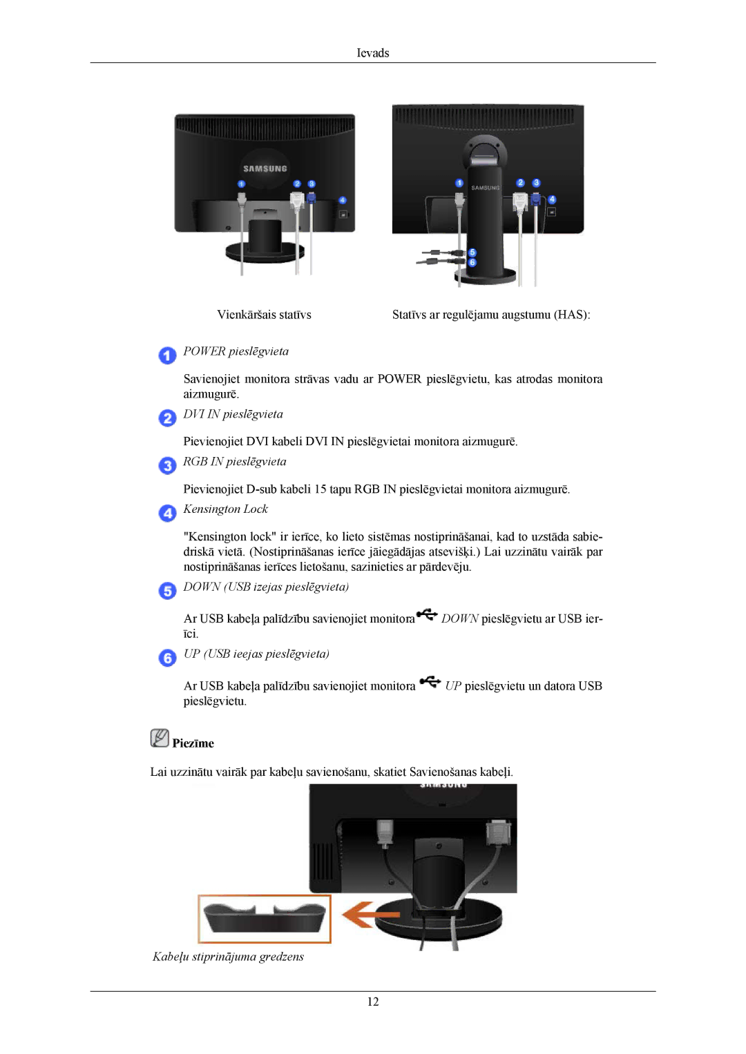 Samsung LS24MYKABC/EDC, LS24MYKABCA/EN manual Power pieslēgvieta 