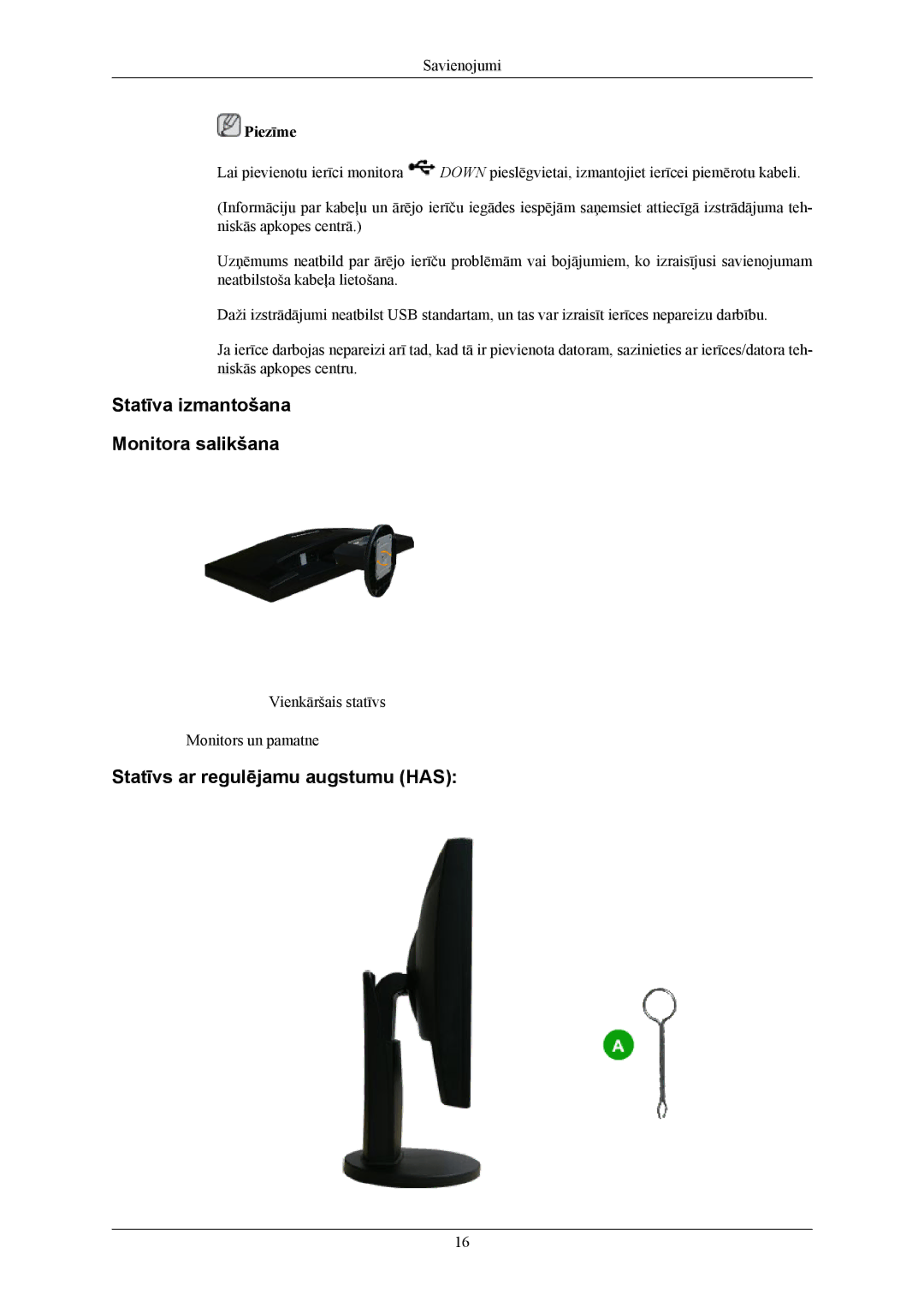 Samsung LS24MYKABC/EDC, LS24MYKABCA/EN manual Statīva izmantošana Monitora salikšana, Statīvs ar regulējamu augstumu has 