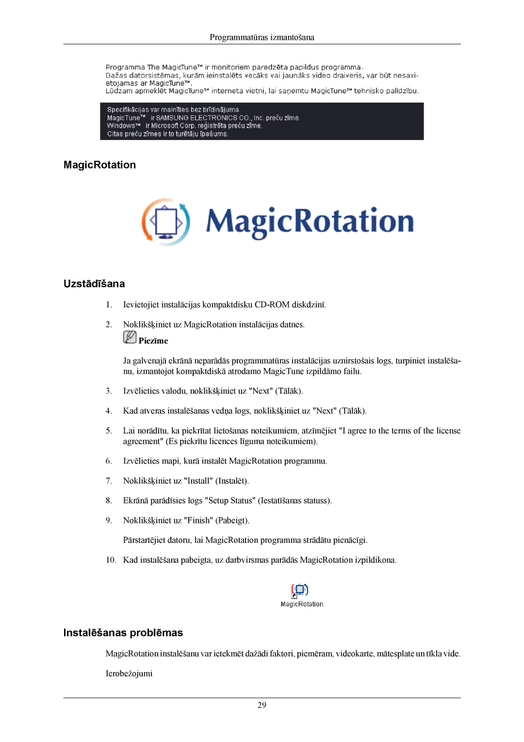 Samsung LS24MYKABCA/EN, LS24MYKABC/EDC manual MagicRotation Uzstādīšana 