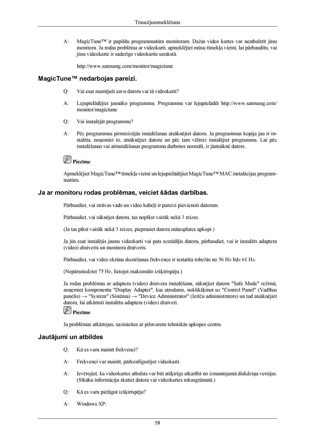 Samsung LS24MYKABC/EDC manual MagicTune nedarbojas pareizi, Ja ar monitoru rodas problēmas, veiciet šādas darbības 