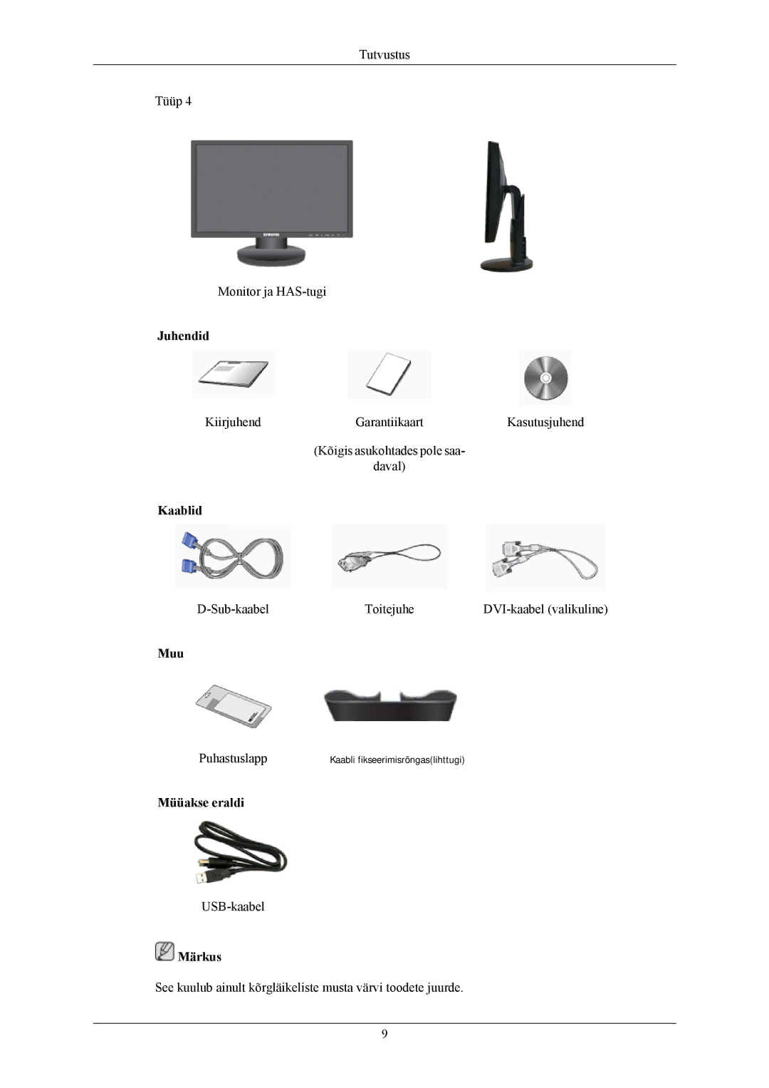 Samsung LS24MYKABCA/EN, LS24MYKABC/EDC manual Juhendid, Kaablid, Muu, Müüakse eraldi 