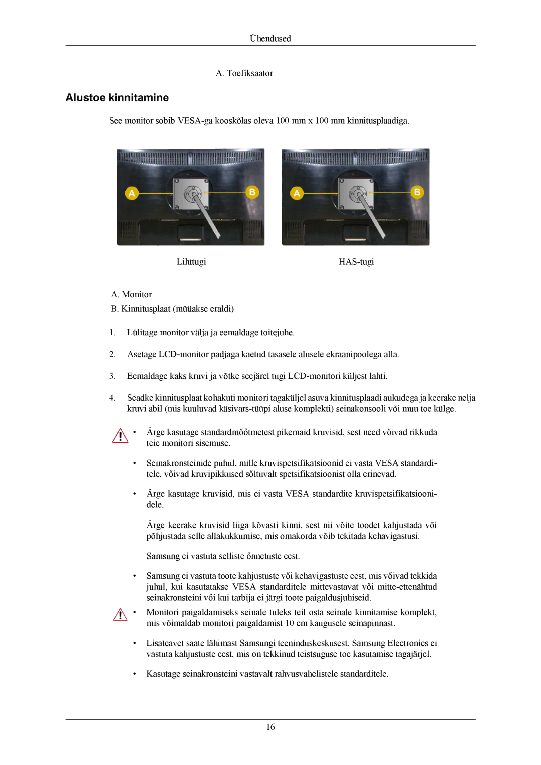 Samsung LS24MYKABC/EDC, LS24MYKABCA/EN manual Alustoe kinnitamine 