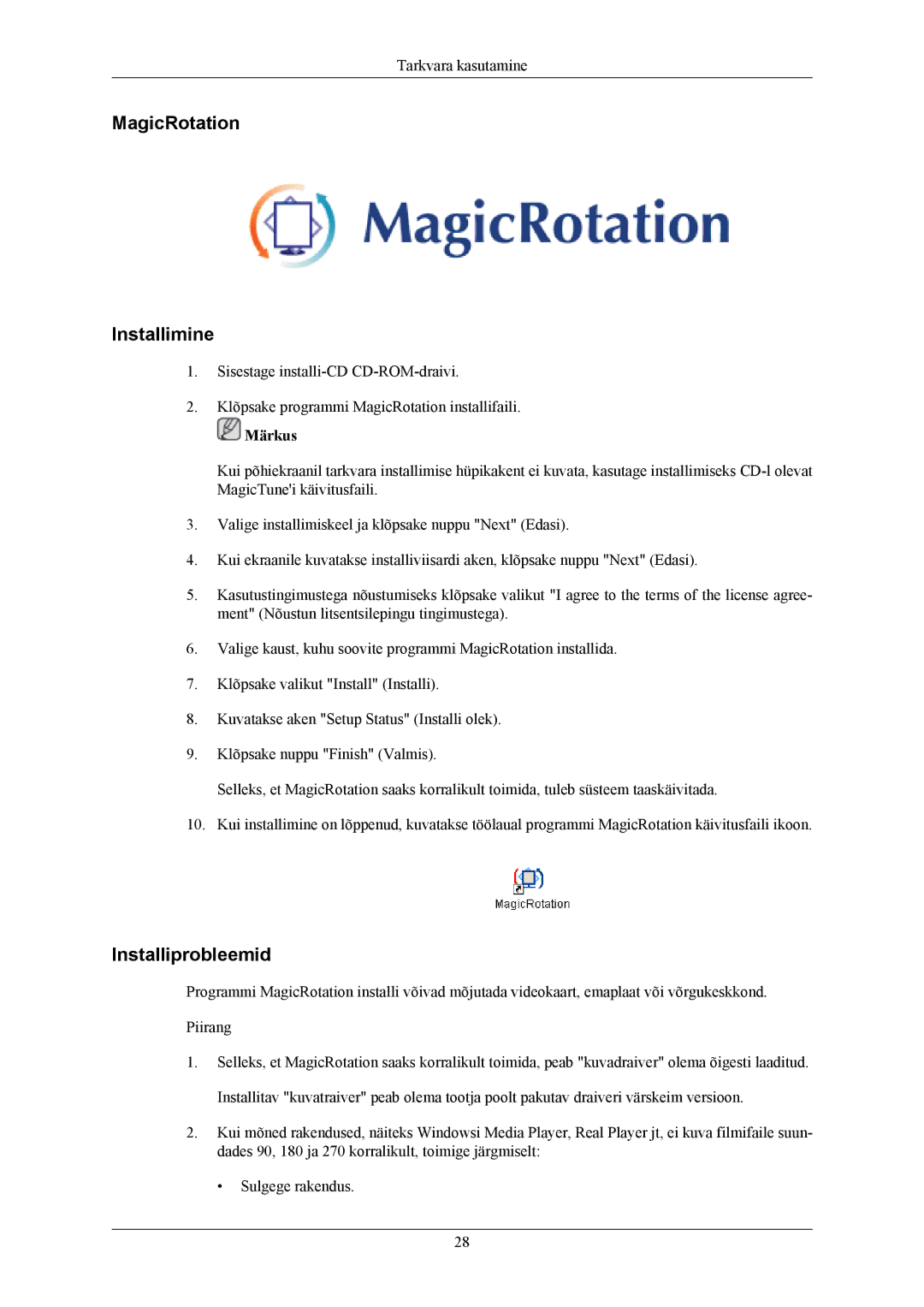 Samsung LS24MYKABC/EDC, LS24MYKABCA/EN manual MagicRotation Installimine 