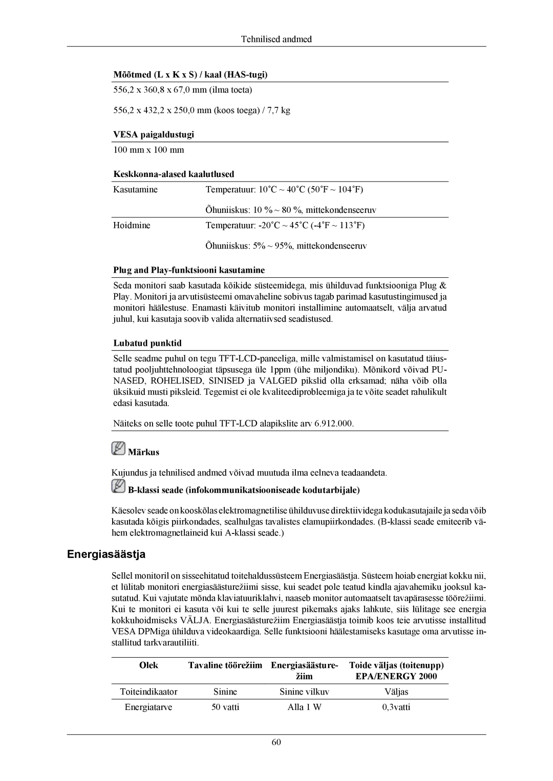 Samsung LS24MYKABC/EDC, LS24MYKABCA/EN manual Energiasäästja 