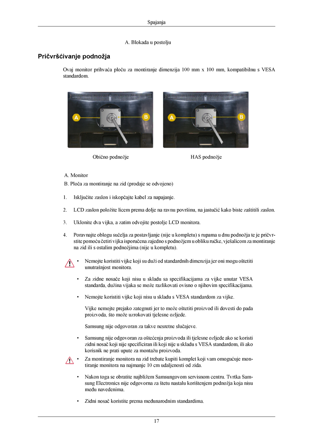 Samsung LS24MYKABCA/EN, LS24MYKABC/EDC manual Pričvršćivanje podnožja 