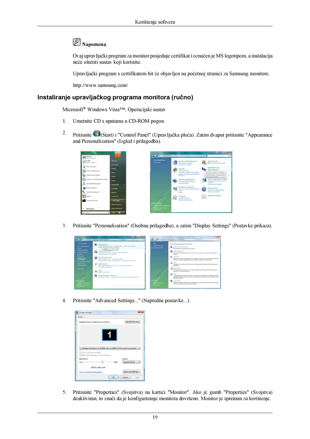 Samsung LS24MYKABCA/EN, LS24MYKABC/EDC manual Instaliranje upravljačkog programa monitora ručno 