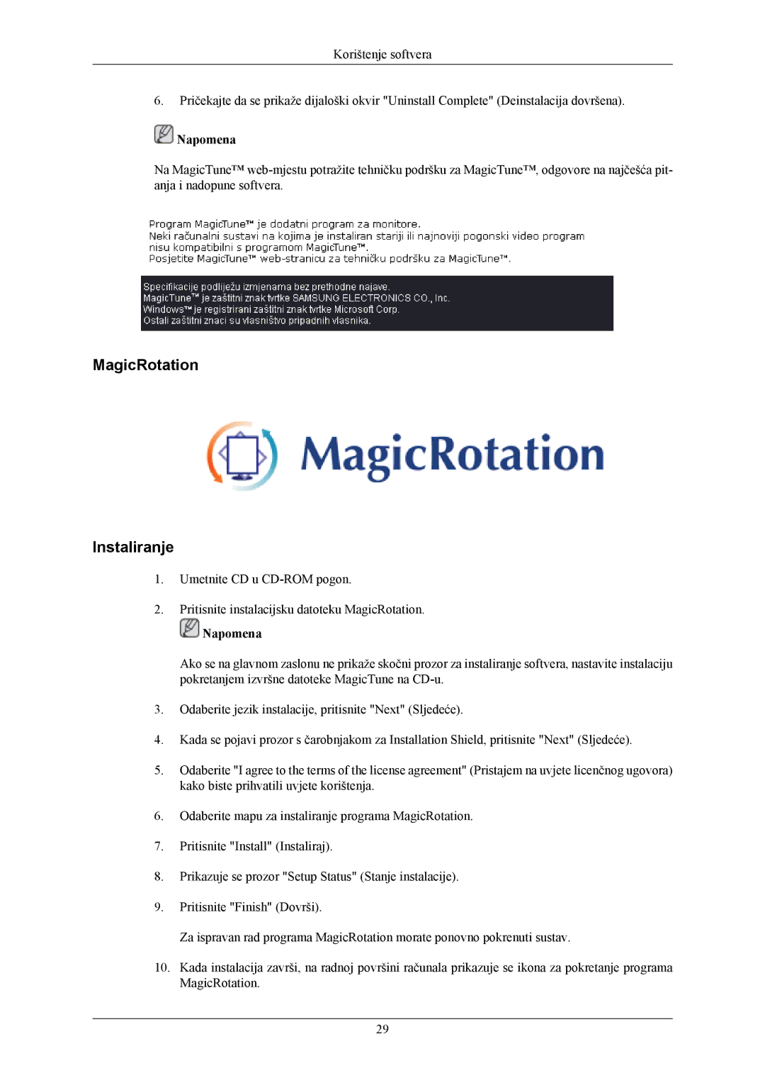 Samsung LS24MYKABCA/EN, LS24MYKABC/EDC manual MagicRotation Instaliranje 