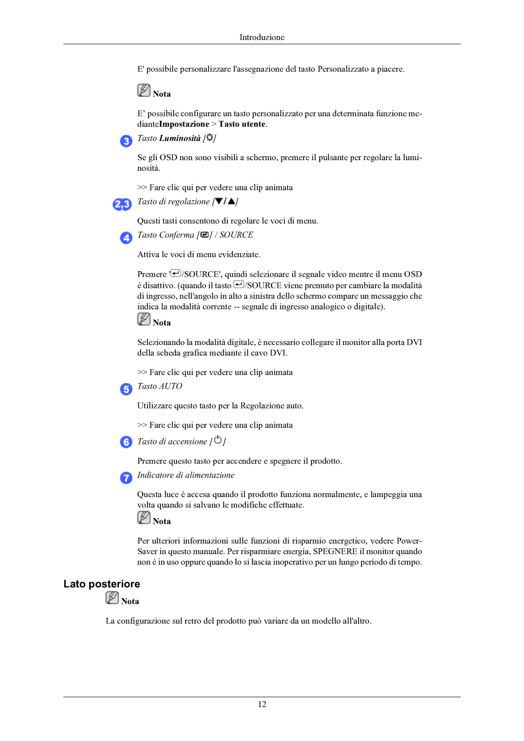 Samsung LS24MYKABC/EDC manual Lato posteriore, Tasto Luminosità 