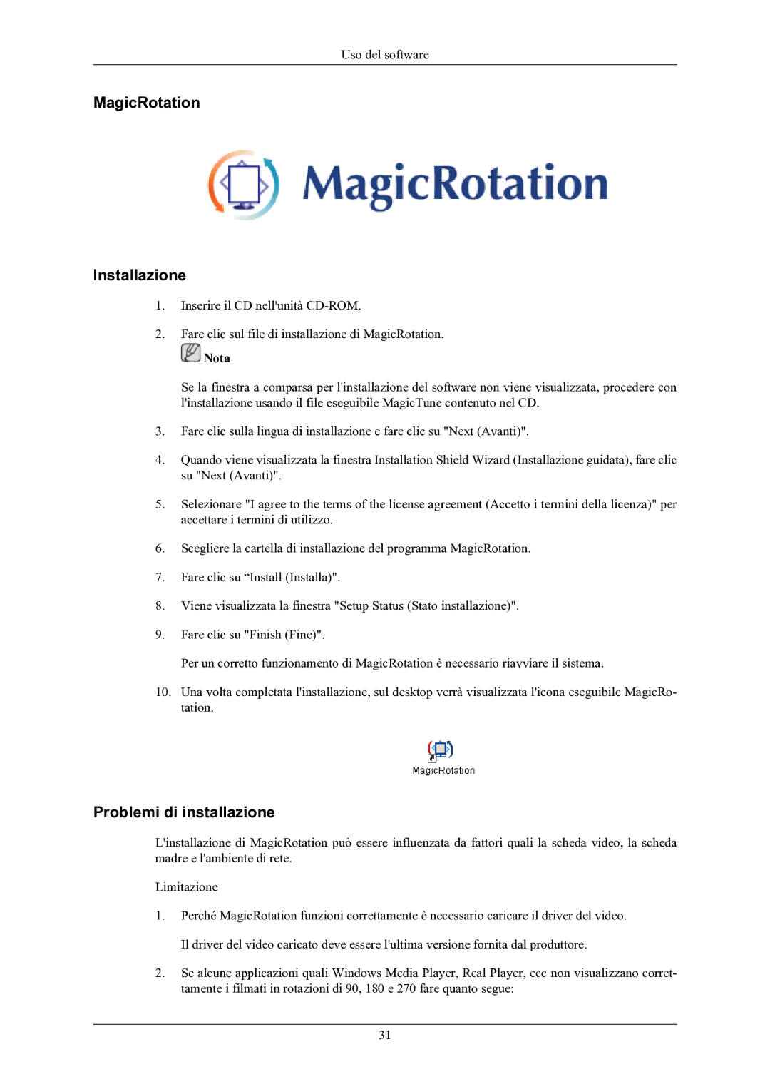 Samsung LS24MYKABC/EDC manual MagicRotation Installazione 