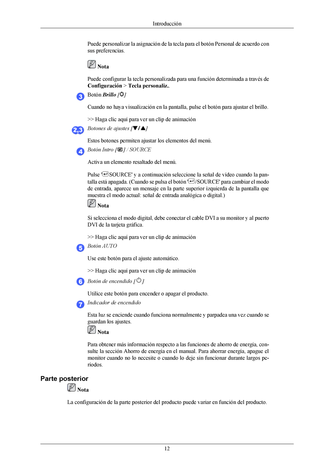 Samsung LS23MYZABC/EDC, LS24MYKDSCA/EN, LS24MYKABCA/EN, LS24MYKABC/EDC manual Parte posterior, Botón Intro / Source 