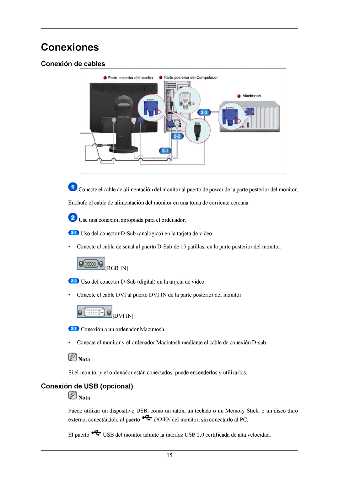 Samsung LS24MYKDSCA/EN, LS23MYZABC/EDC, LS24MYKABCA/EN, LS24MYKABC/EDC manual Conexión de cables, Conexión de USB opcional 