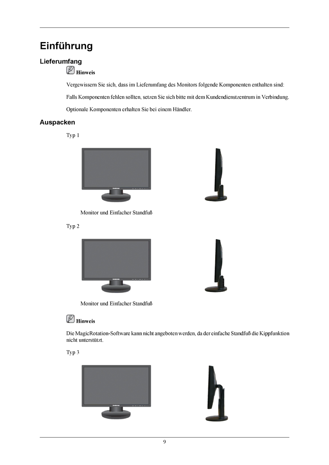 Samsung LS23MYZABC/EDC, LS24MYKDSC/EDC, LS24MYKDSCA/EN, LS24MYKABCA/EN, LS24MYKABC/EDC, LS23MYZABCA/EN Lieferumfang, Auspacken 