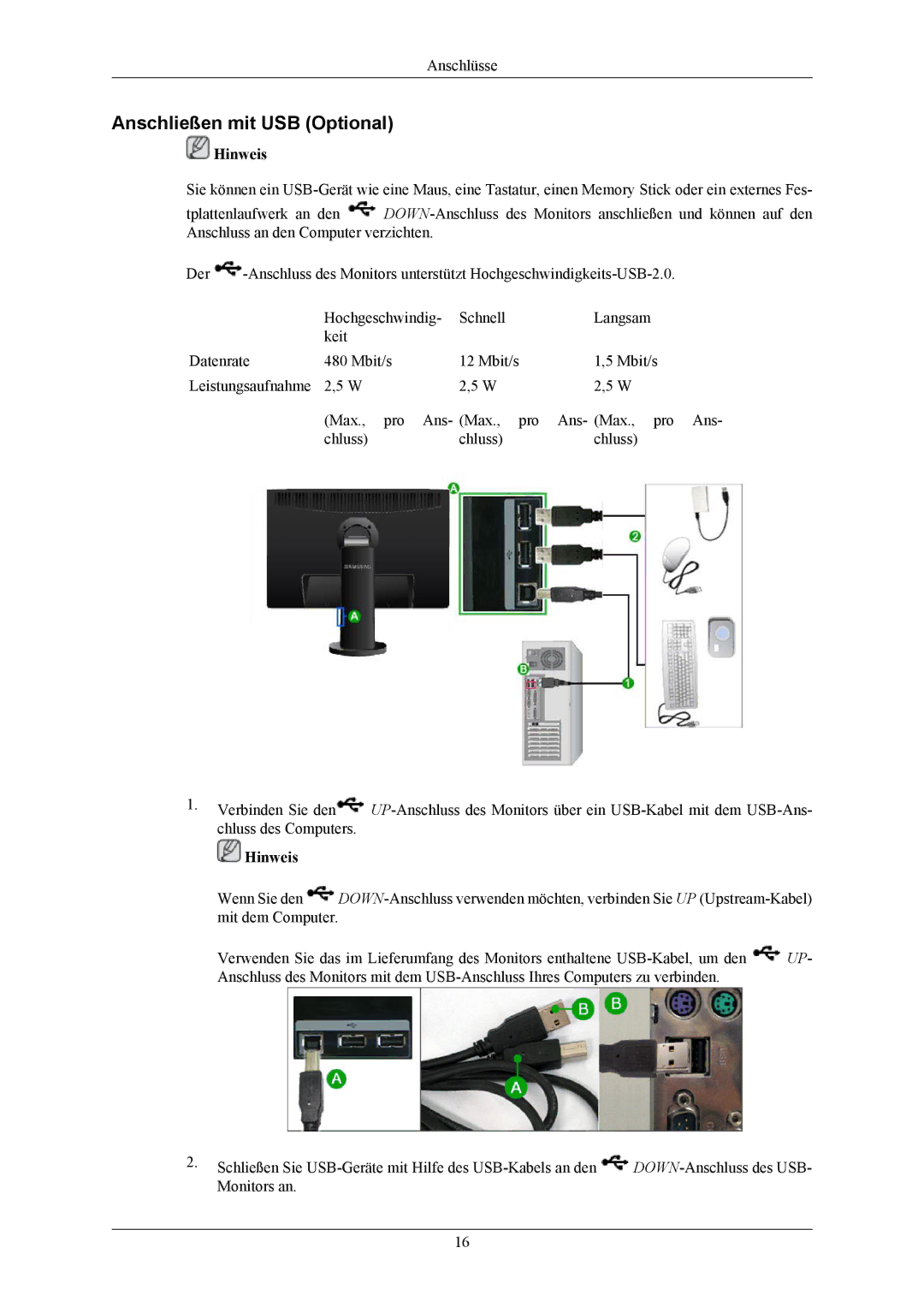 Samsung LS24MYKABCA/EN, LS24MYKDSC/EDC, LS24MYKDSCA/EN, LS23MYZABC/EDC, LS24MYKABC/EDC manual Anschließen mit USB Optional 