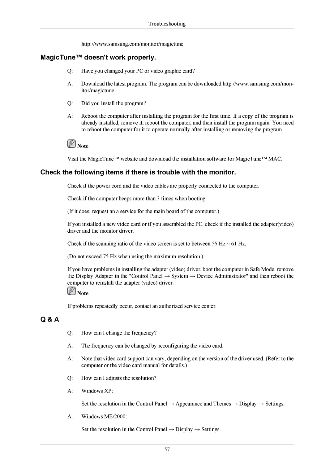 Samsung LS24MYKDSC/EDC, LS24MYKDSCA/EN, LS24MYKKBQ/XSJ, LS23MYZKBQ/XSJ, LS23MYZABC/EDC manual MagicTune doesnt work properly 