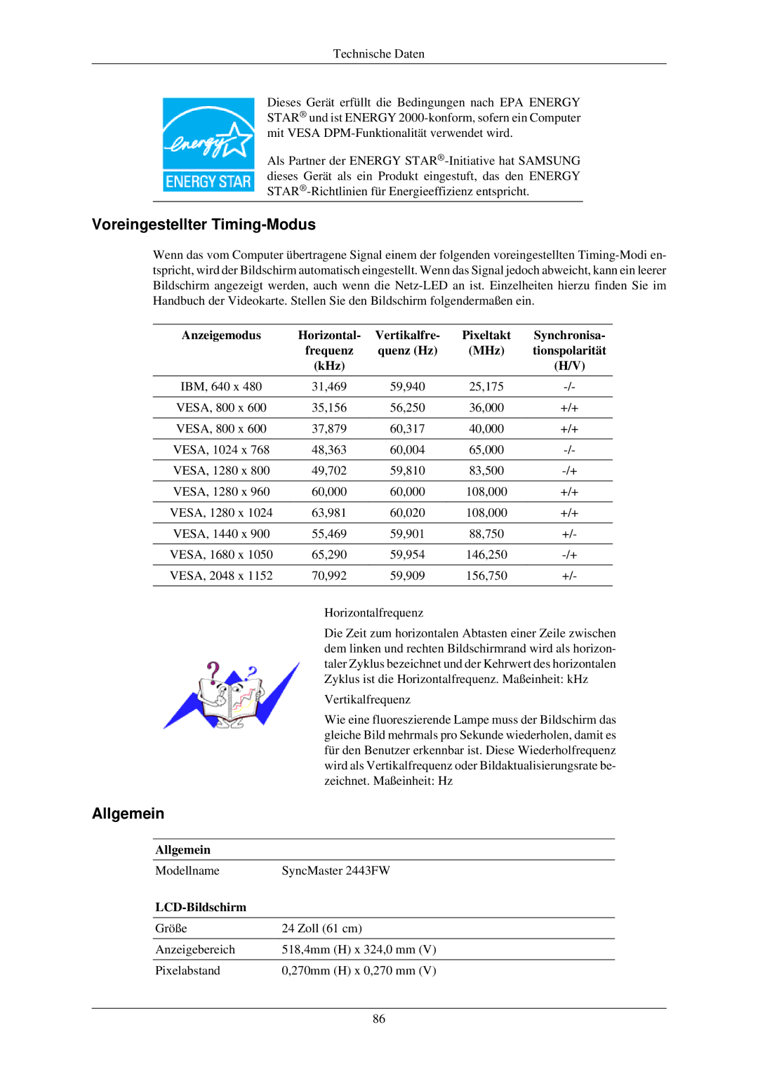 Samsung LS24MYKDSCA/EN, LS24MYKDSC/EDC manual Voreingestellter Timing-Modus 