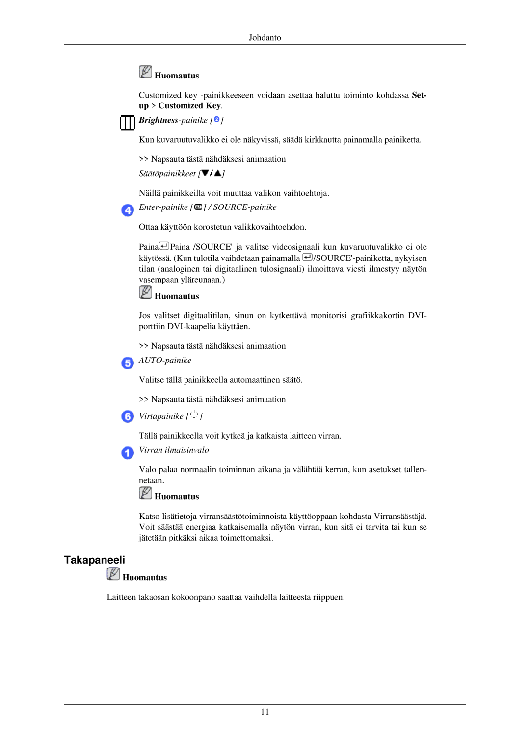 Samsung LS24MYKDSC/EDC, LS24MYKDSCA/EN manual Takapaneeli, Brightness-painike 