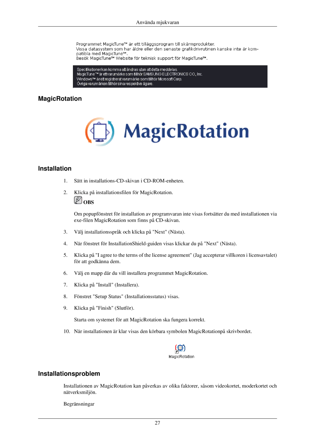 Samsung LS24MYKDSC/EDC, LS24MYKDSCA/EN manual MagicRotation Installation 