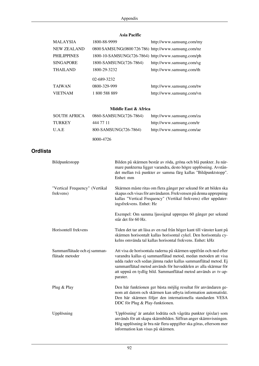 Samsung LS24MYKDSCA/EN, LS24MYKDSC/EDC manual Ordlista 