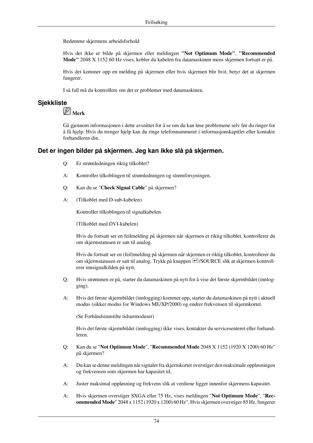 Samsung LS24MYKDSCA/EN, LS24MYKDSC/EDC manual Sjekkliste 