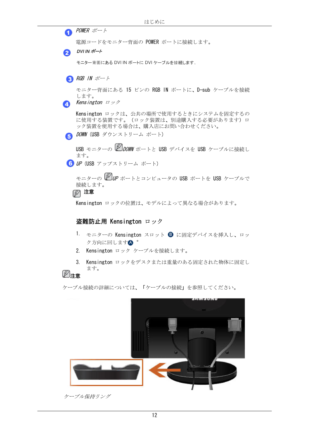 Samsung LS24MYKKBQ/XSJ manual 盗難防止用 Kensington ロック 