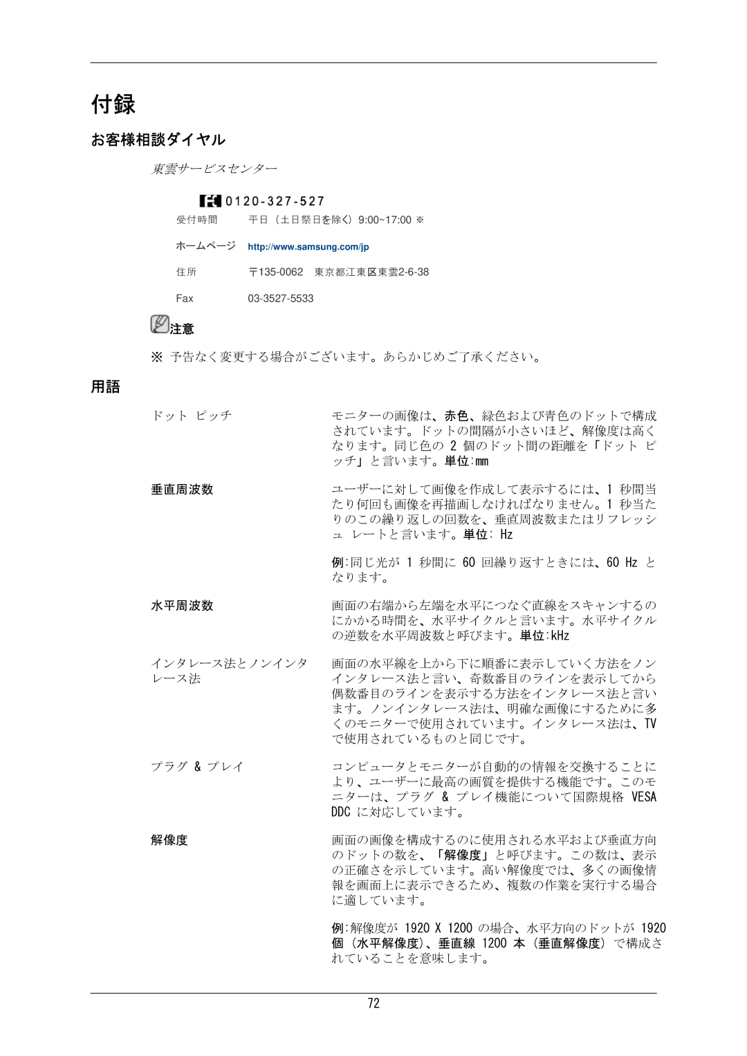 Samsung LS24MYKKBQ/XSJ manual お客様相談ダイヤル, 東雲サービスセンター 