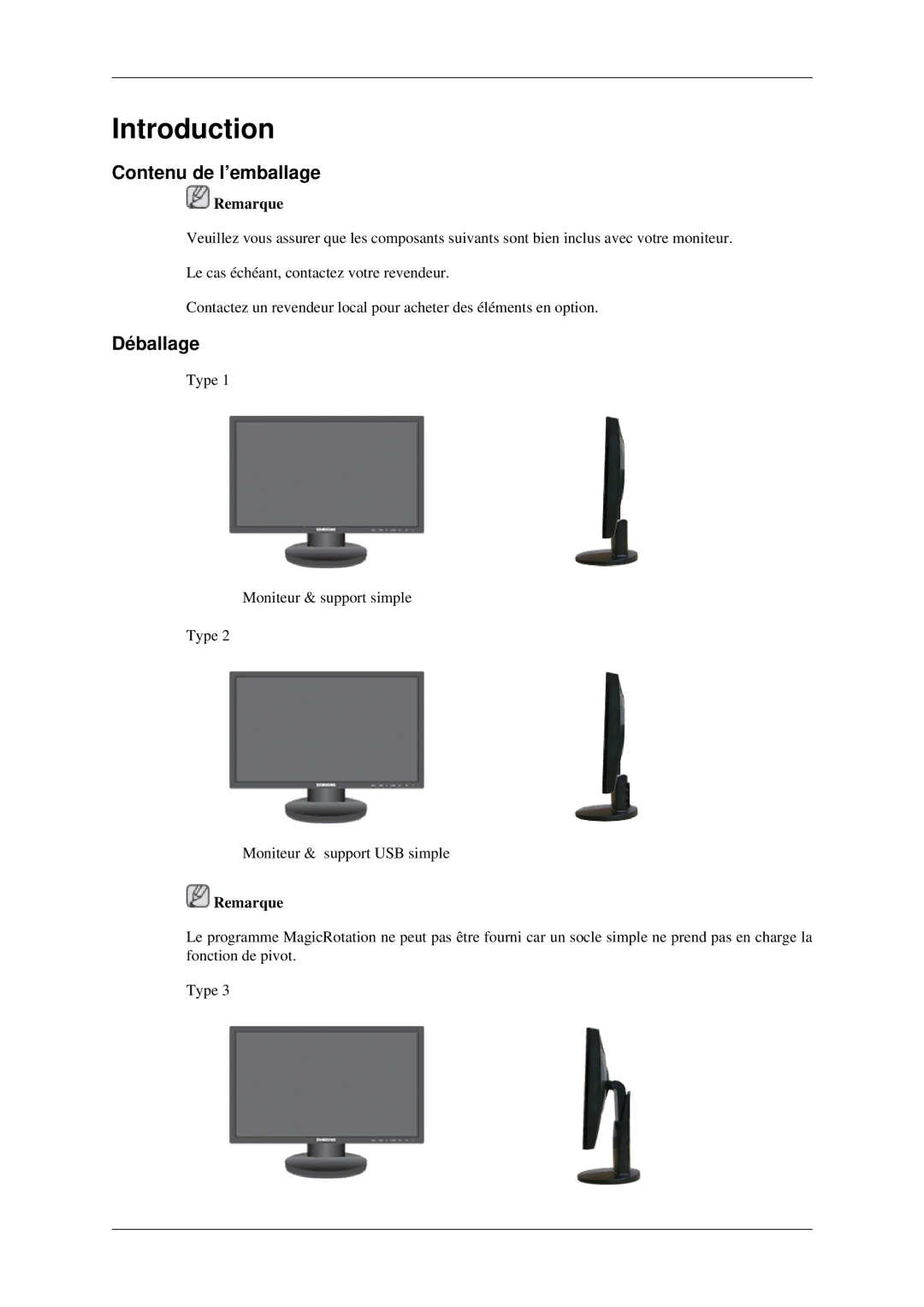 Samsung LS24MYNKBBA/EN, LS24MYNKBB/EDC manual Contenu de l’emballage, Déballage 