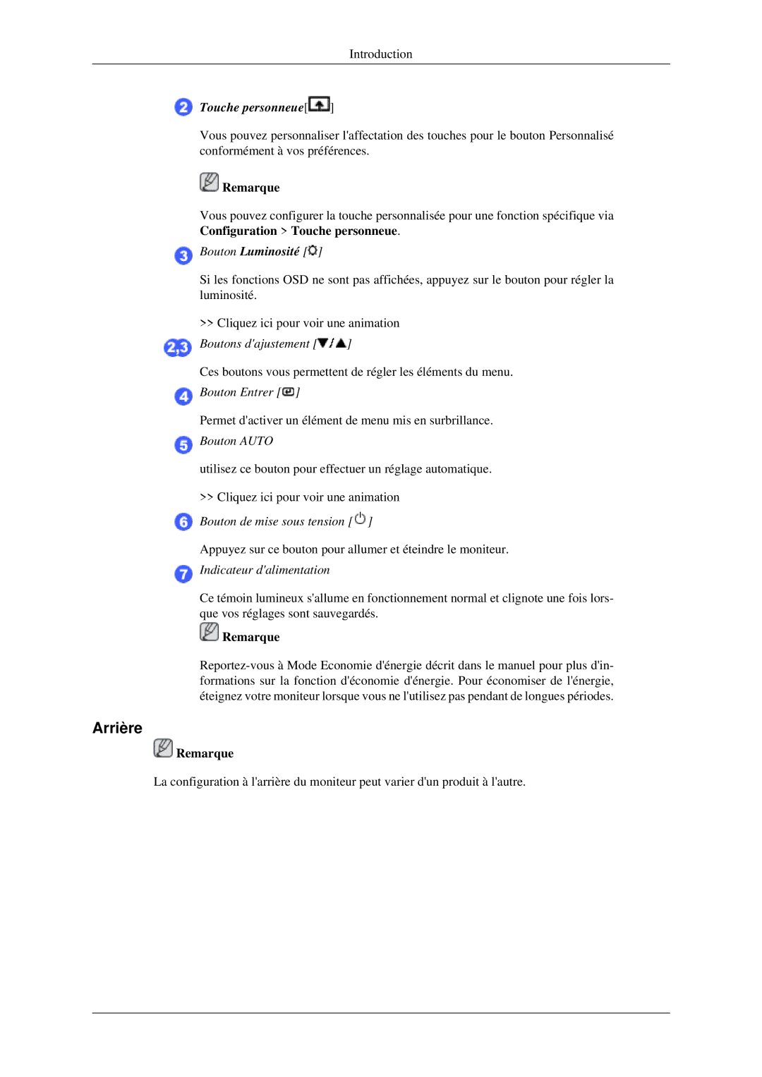 Samsung LS24MYNKBB/EDC, LS24MYNKBBA/EN manual Arrière, Touche personneue 