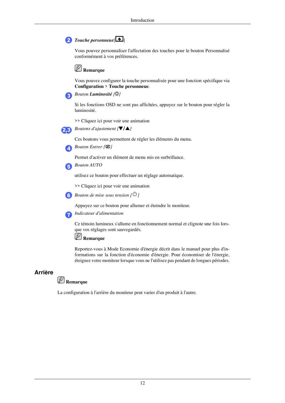 Samsung LS24MYNKBB/EDC, LS24MYNKBBA/EN manual Arrière, Touche personneue 