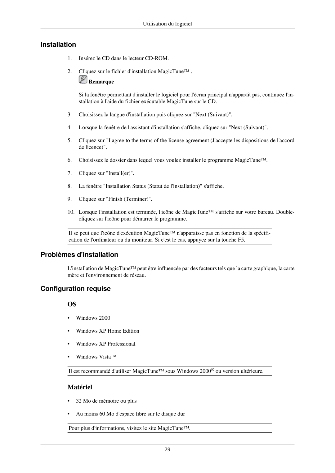 Samsung LS24MYNKBBA/EN, LS24MYNKBB/EDC manual Problèmes dinstallation, Configuration requise 