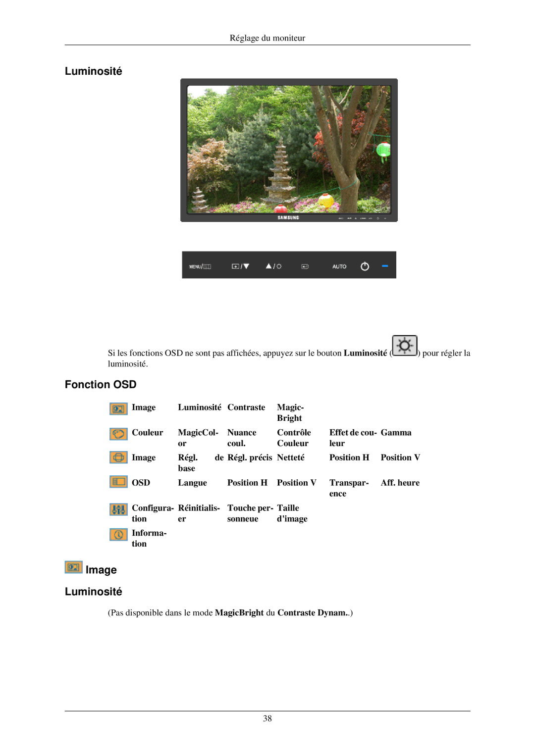 Samsung LS24MYNKBB/EDC, LS24MYNKBBA/EN manual Fonction OSD, Image Luminosité 